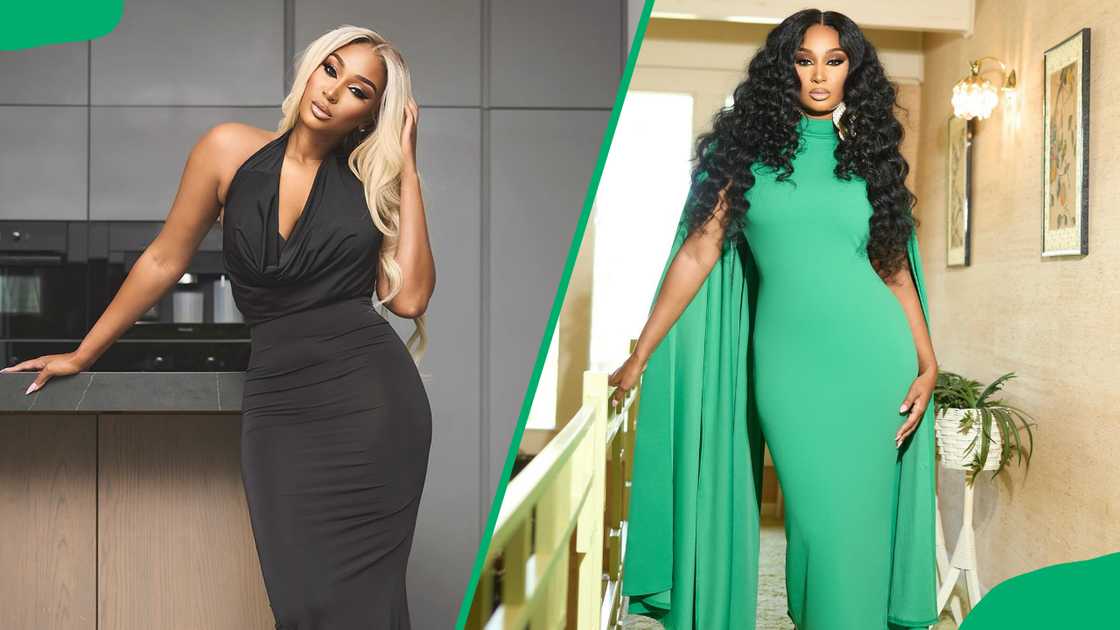 Melody Holt posing for different photos looking stylish in a black and green dress Melody Holt posing for different photos looking stylish in a black and green dress