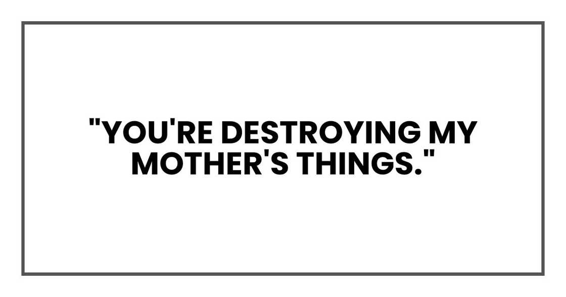 "You're destroying my mother's things." "You're destroying my mother's things."