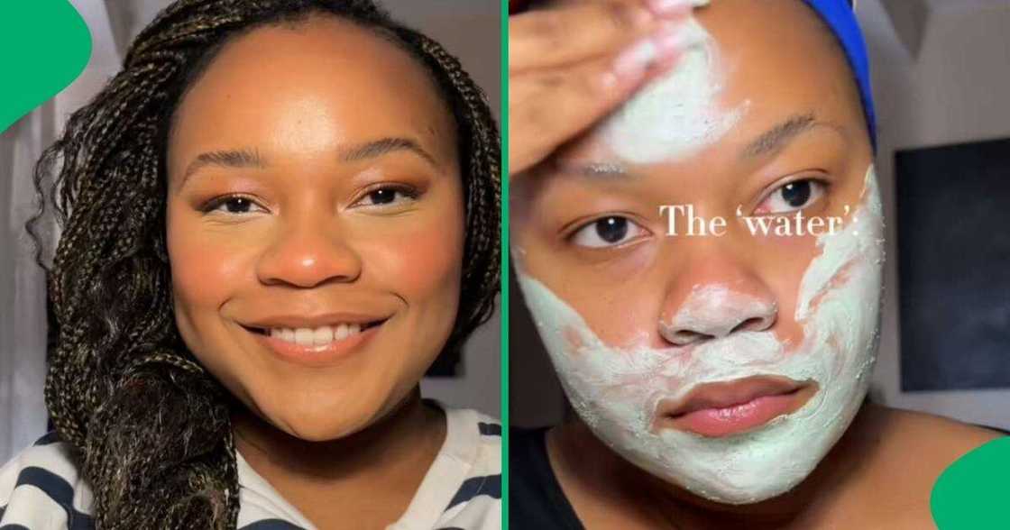 A TikTok video shows a woman unveiling her skincare routine that helps her achieve smooth and glowing skin.