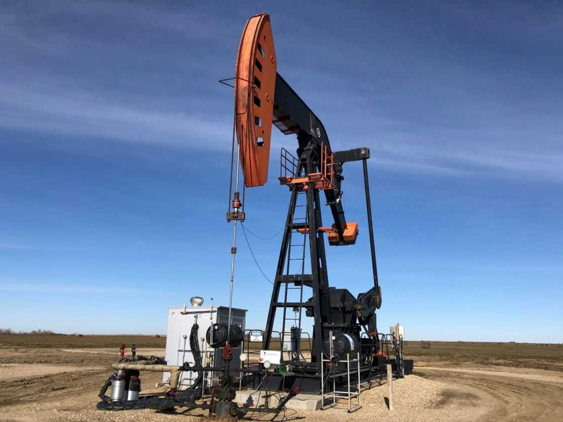 An oil rig is seen in Canada's Saskatchewan province in October 2019 An oil rig is seen in Canada's Saskatchewan province in October 2019