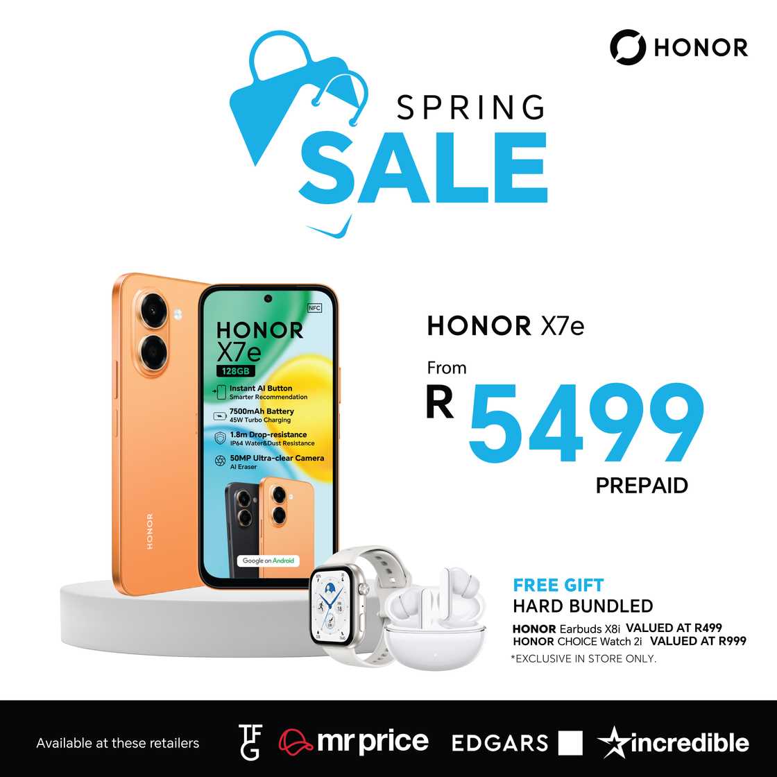 HONOR X7e featuring HONOR Choice Earbuds