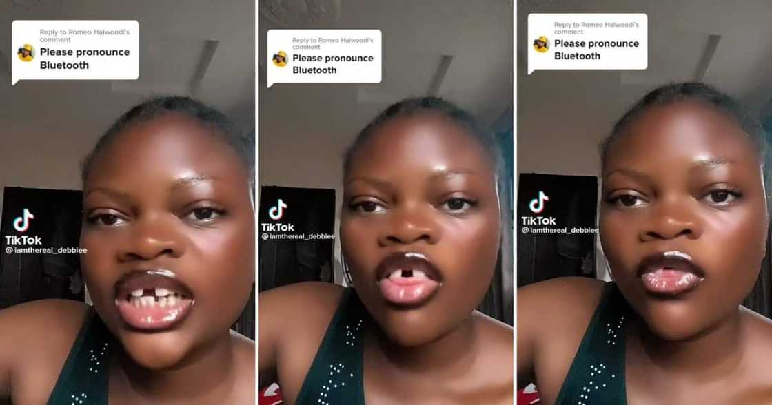 Woman with gapped teeth pronounced bluetooth Woman with gapped teeth pronounced bluetooth