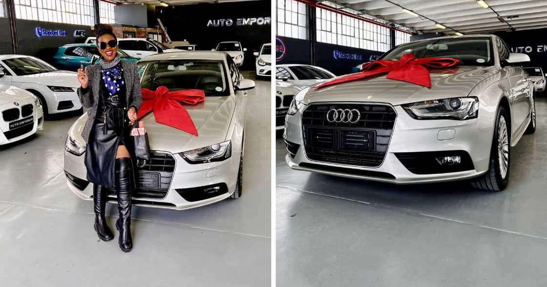 Woman poses with Audi A4 Woman poses with Audi A4