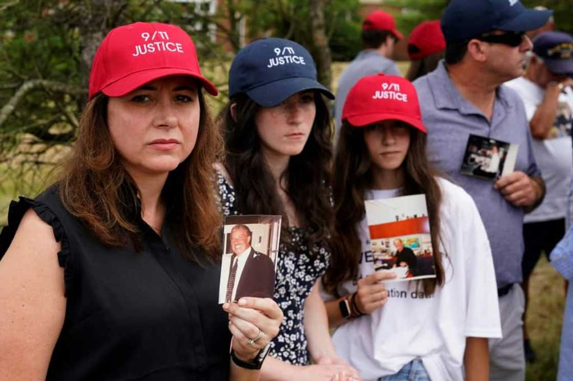 A few dozen relatives of victims and survivors of the 9/11 attacks, which killed 3,000 people, gathered near Donald Trump's golf course in Bedminster, New Jersey, ahead of the LIV Golf tournament