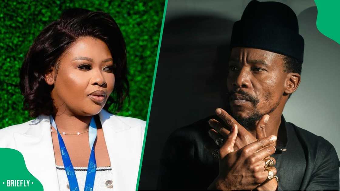 Anele Mdoda gave Mduduzi Mabaso his flowers Anele Mdoda gave Mduduzi Mabaso his flowers