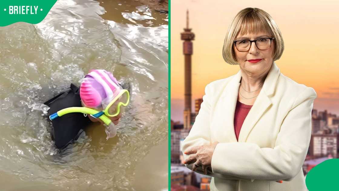 Helen Zille swims in a pothole. Helen Zille swims in a pothole.
