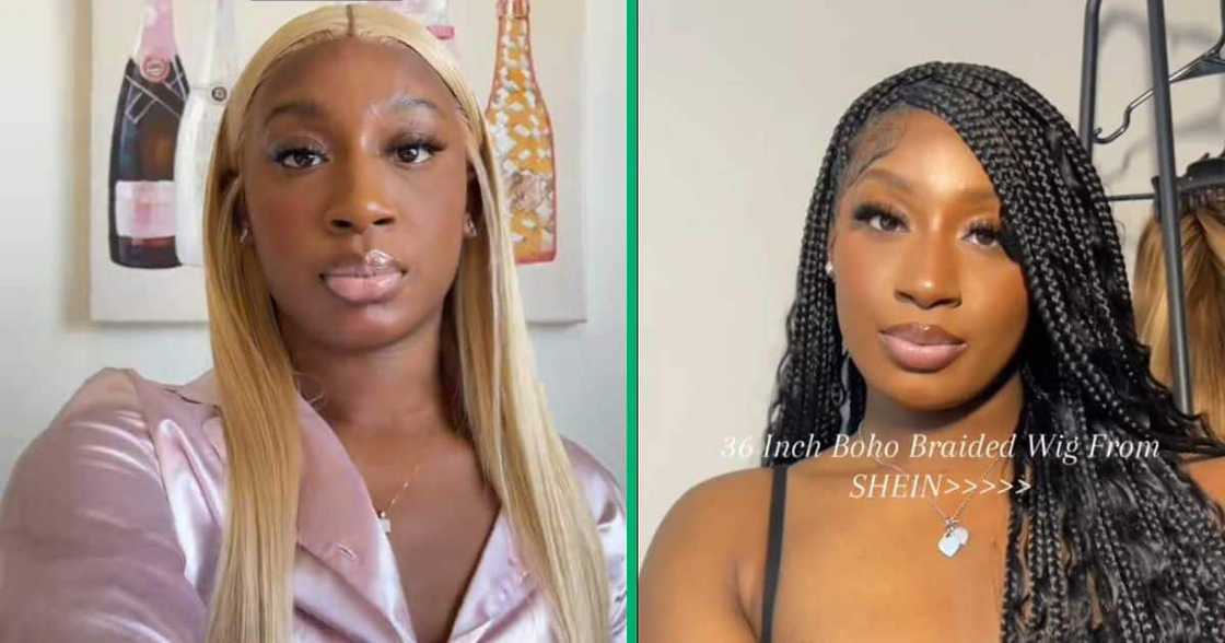 A woman is hyped over her gorgeous wig from Shein and shares a TikTok video. A woman is hyped over her gorgeous wig from Shein and shares a TikTok video.