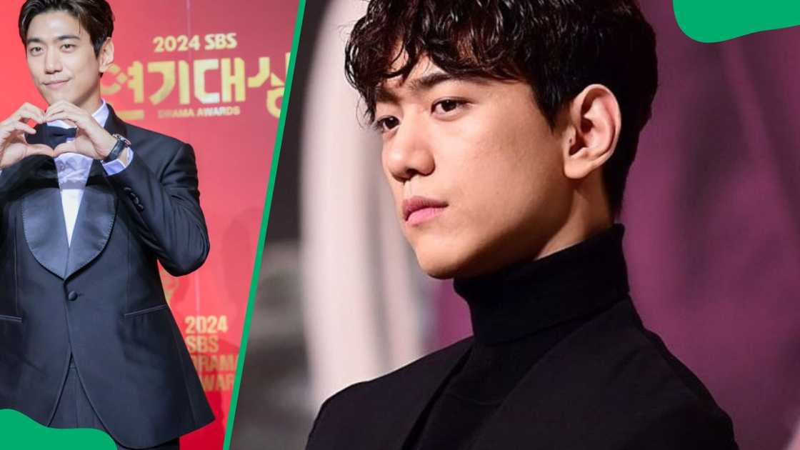 Sung-joon at the 2024 SBS Drama Awards (L). The actor rocking an all-black outfit (R)