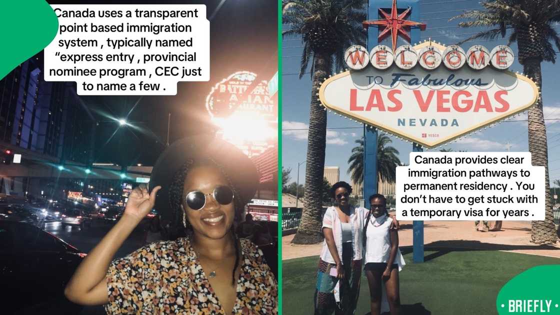 The visual on the right showed Nosipho in Las Vegas