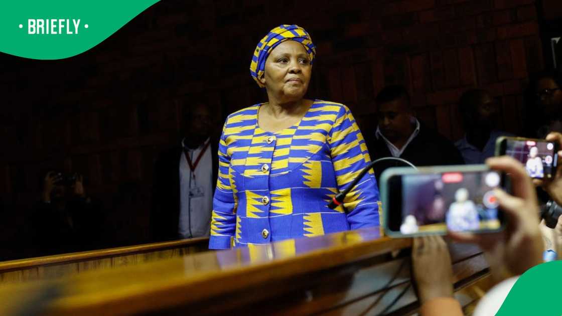 Former Speaker of the National Assembly Nosiviwe Mapisa-Nqakula arrives in the dock for her court appearance at the Pretoria Magistrate Court in Pretoria on April 4, 2024