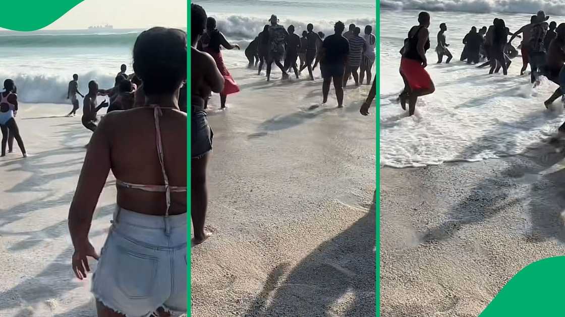 A TikTok video shows selfless people saving a woman stuck in a rip current in Cape Town.