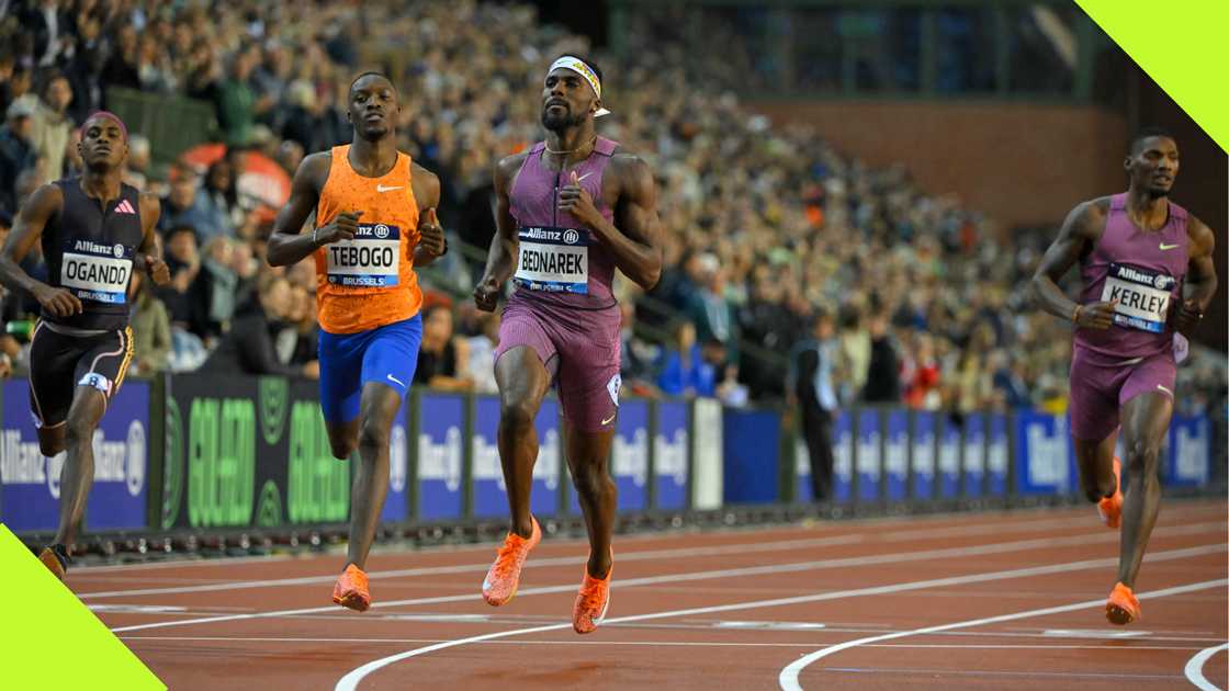 Letsile Tebogo and Kenneth Bednarek compete in the Men's 200m final of the Memorial Van Damme Diamond League athletics finals in Brussels on September 14, 2024. Photo: Nicolas Tucat.