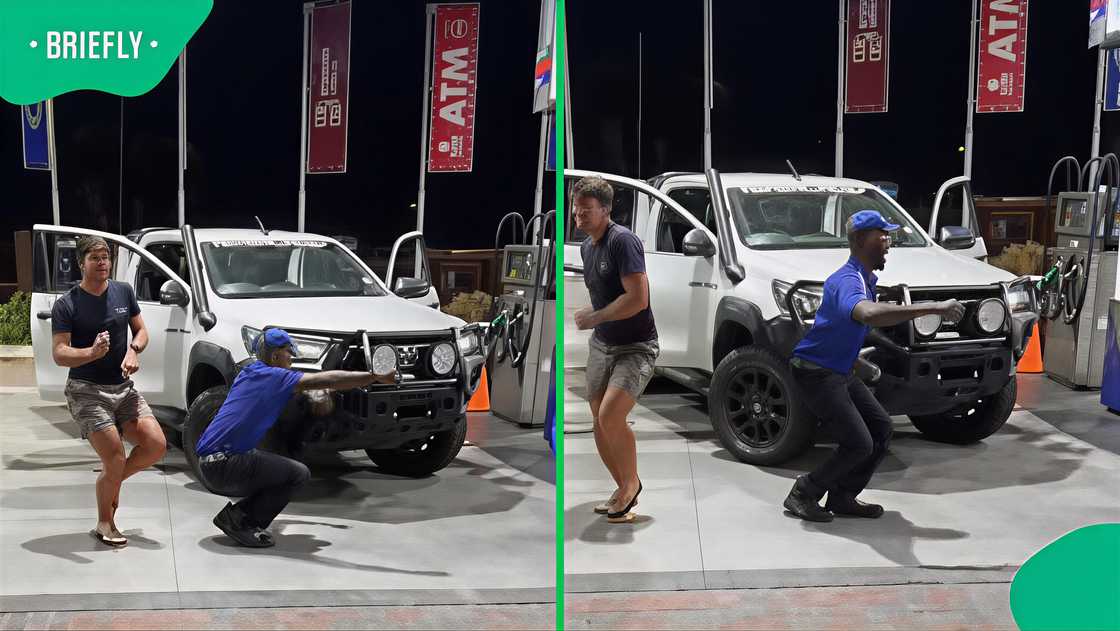 An Afrikaner and two petrol attendants at an Engen petrol station broke down the dance floor. An Afrikaner and two petrol attendants at an Engen petrol station broke down the dance floor.