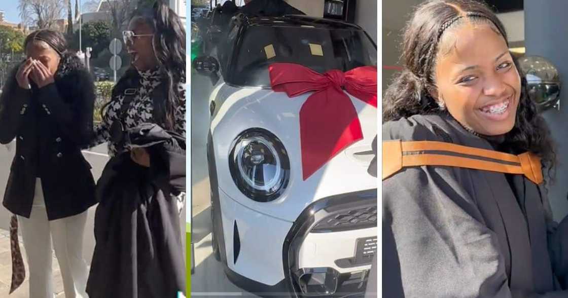 Young girl gets brand new Mini Cooper. Young girl gets brand new Mini Cooper.