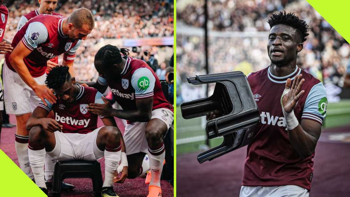 Reason Mohammed Kudus celebrates goals with chair after he opened his account Reason Mohammed Kudus celebrates goals with chair after he opened his account