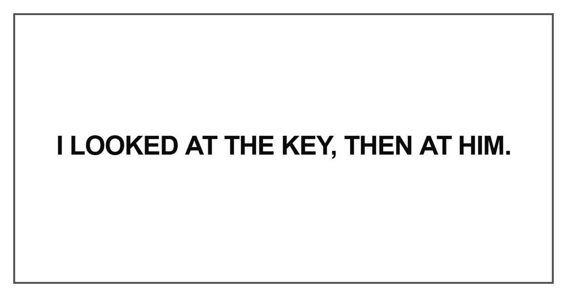 I looked at the key, then at him I looked at the key, then at him