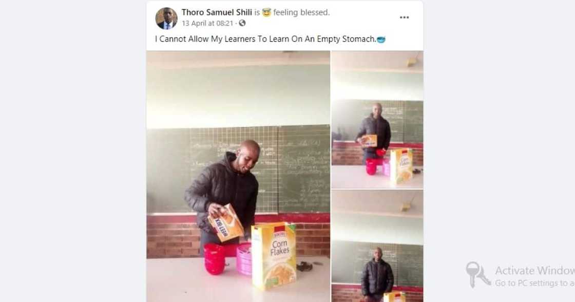 A South African school teacher has inspired Mzansi social media users by feeding his pupils. Image: Facebook A South African school teacher has inspired Mzansi social media users by feeding his pupils. Image: Facebook