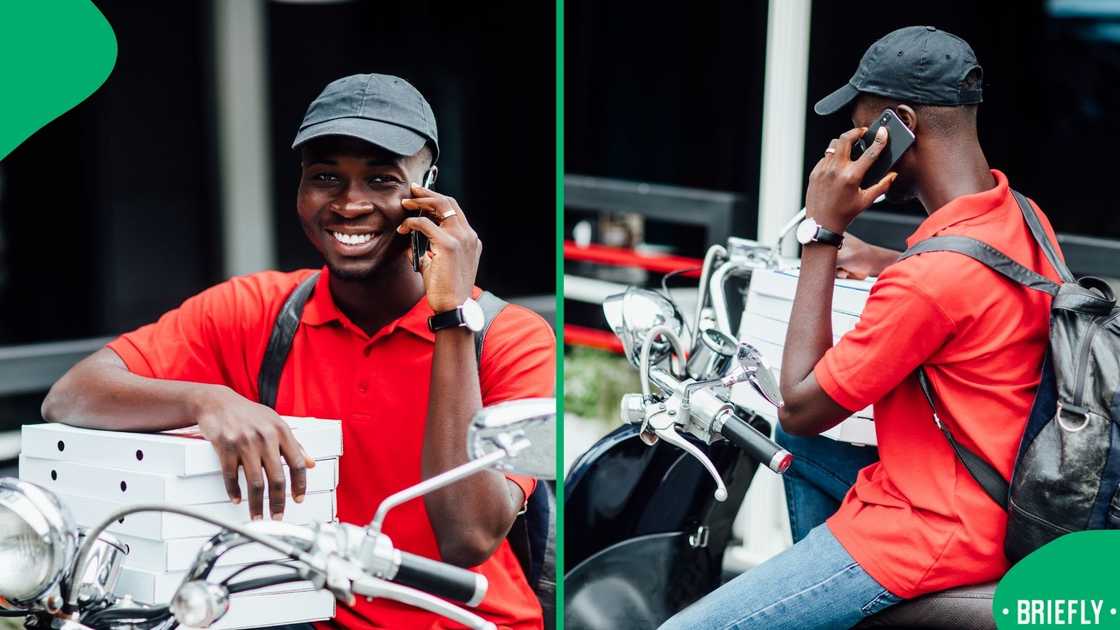 The image on the right showed the driver on the bike on his way to delivery pizza The image on the right showed the driver on the bike on his way to delivery pizza