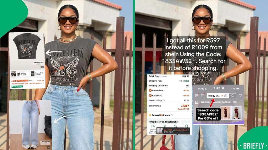 eisiekind showcased her savings breakdown on-screen, explaining how she managed to recreate Bonang Matheba’s R25K look for just R597 using a discount code