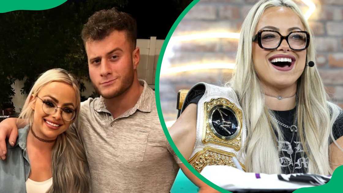 Liv Morgan and Maxwell Jacob Friedman (L). The wrestler at the 2024 Fanatics Fest (R)