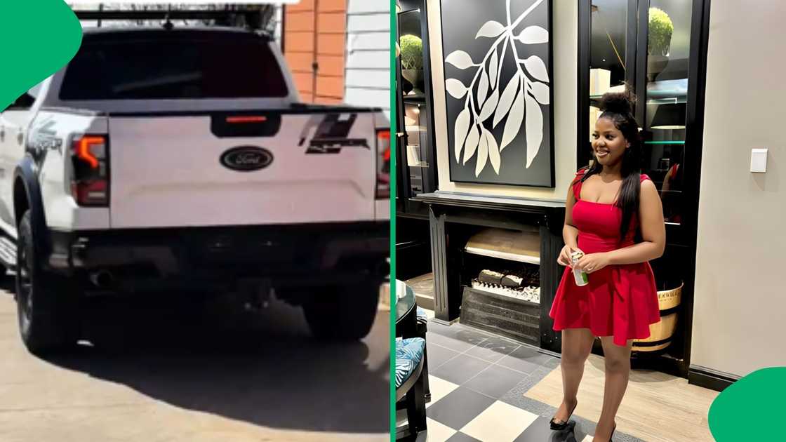 The clip showing off the luxury bakkie and her stunning engagement ring quickly captured the internet's heart The clip showing off the luxury bakkie and her stunning engagement ring quickly captured the internet's heart