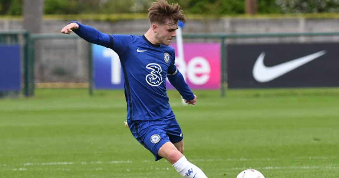 Lewis Bate of Chelsea during the U18 Premier League match between Chelsea and Fulham at Chelsea Training Ground on May 15, 2021 in Cobham. (Photo by Clive Howes - Chelsea FC/Chelsea FC via Getty Images)