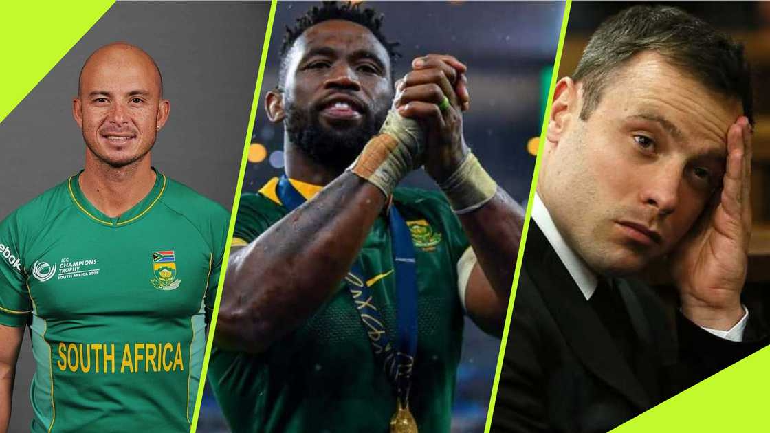 Siya Kolisi, Herschelle Gibbs, and Oscar Pistorius, representing the personal struggles of South African sports stars under the pressures of fame and party culture. Siya Kolisi, Herschelle Gibbs, and Oscar Pistorius, representing the personal struggles of South African sports stars under the pressures of fame and party culture.