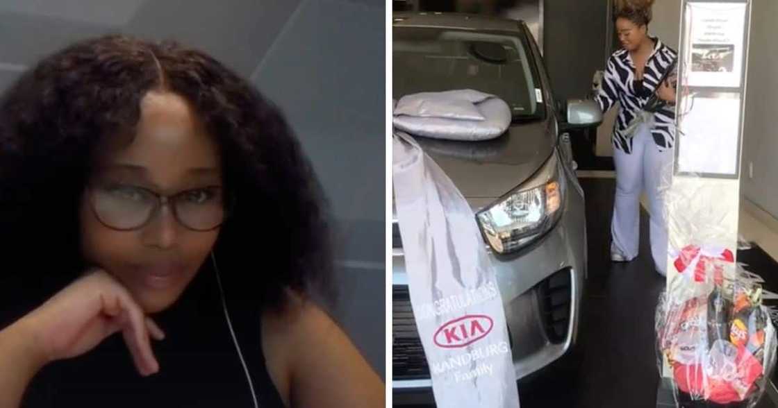 Young woman shows of her success Young woman shows of her success