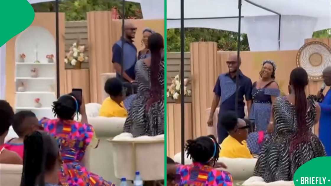 The visual on the right showed the MC telling the groom to kiss the bride The visual on the right showed the MC telling the groom to kiss the bride