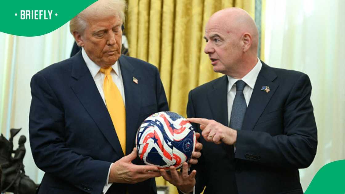 Gianni Infantino meets with Donald Trump to present new FIFA Club World Cup official ball. Gianni Infantino meets with Donald Trump to present new FIFA Club World Cup official ball.