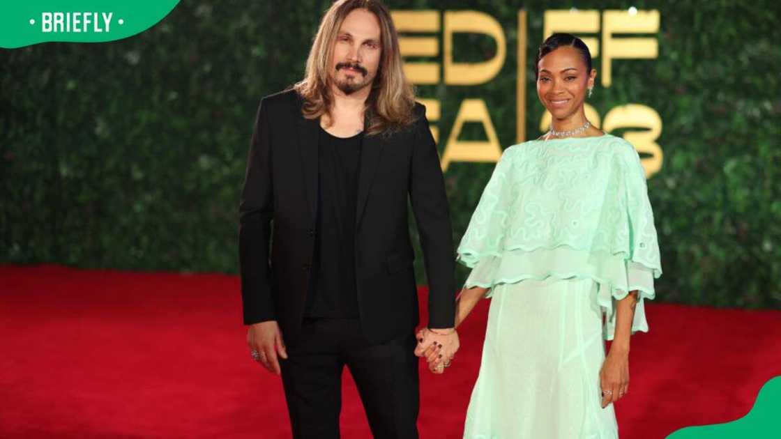 Marco Perego and Zoe Saldana during the 2023 Red Sea International Film Festival at the Souk Cinema Marco Perego and Zoe Saldana during the 2023 Red Sea International Film Festival at the Souk Cinema