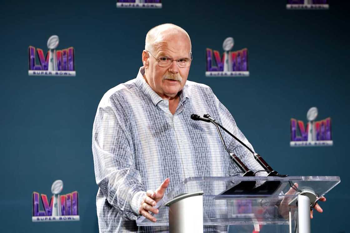 Andy Reid during the Super Bowl Winning Team Head Coach and MVP Press Conference Andy Reid during the Super Bowl Winning Team Head Coach and MVP Press Conference