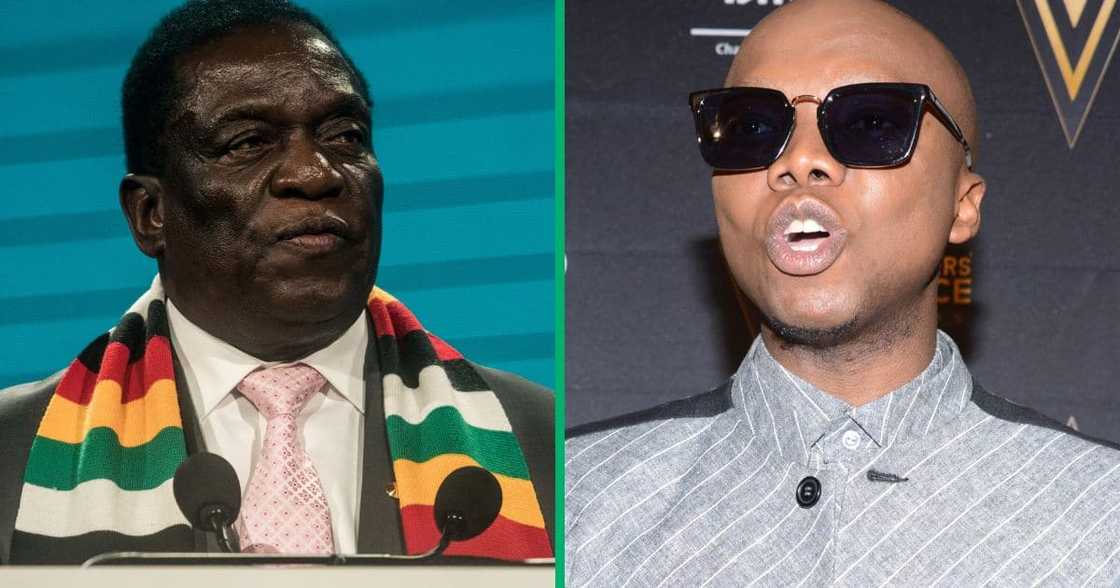 Radio DJ Thabo 'Tbo Touch' Molefe at Viewer's Choice Awards, with Zimbabwean president, Emmerson Mnagangwa. Radio DJ Thabo 'Tbo Touch' Molefe at Viewer's Choice Awards, with Zimbabwean president, Emmerson Mnagangwa.