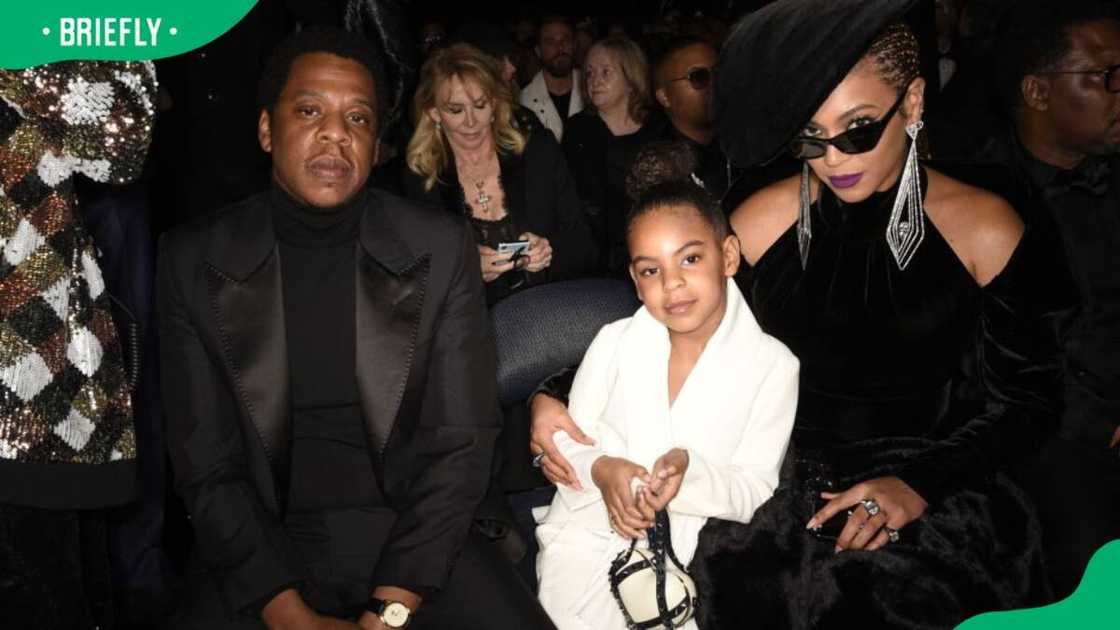 Jay-Z, Blue Ivy and Beyonce (L-R) during the 60th annual Grammy Award in 2018