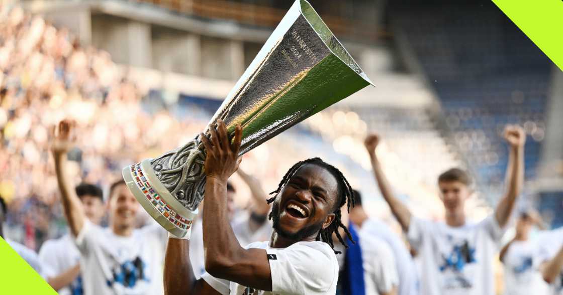 Ademola Lookman celebrates Atalanta's Europa League win last season.