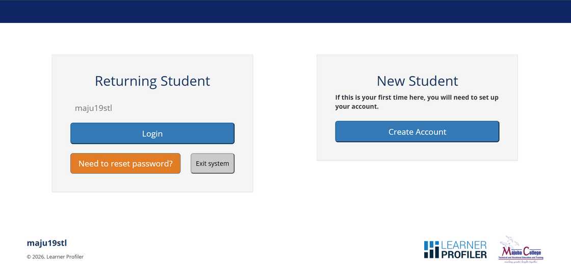Majuba College application page