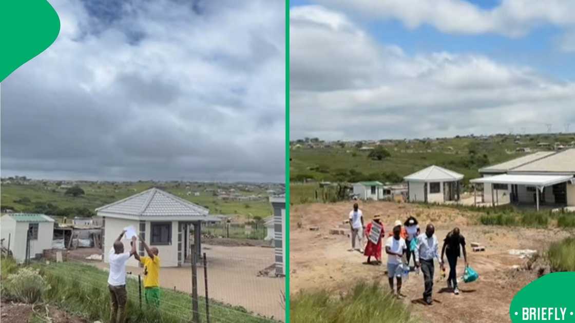 The screenshot on the right captured Ntokozo's family walking to the empty stand The screenshot on the right captured Ntokozo's family walking to the empty stand