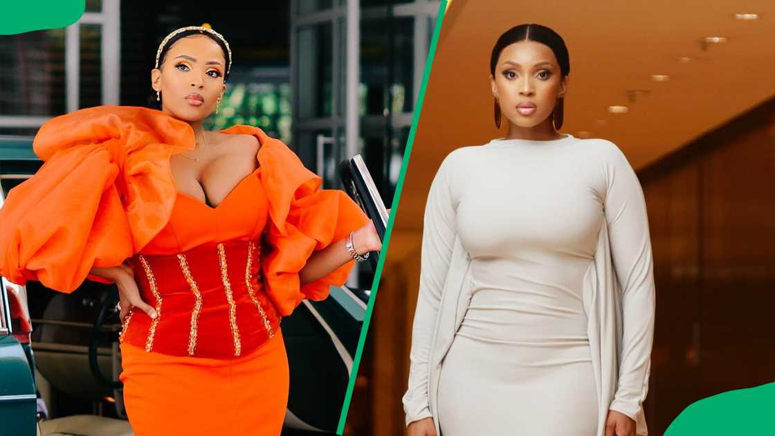 Linda Mtoba wearing orange and peach dresses Linda Mtoba wearing orange and peach dresses