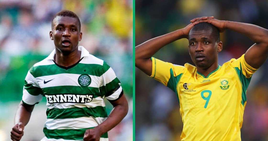 Katlego Mphela of South Africa looks on during the 2010 FIFA World Cup South Africa Group A match between France and South Africa at Free State Stadium in Mangaung/Bloemfontein, South Africa, and trialling for Glasgow Celtics.