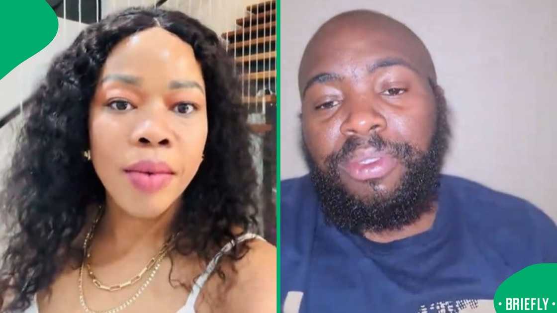 The screenshot on the right showed Mpho's stitch to a woman's video, replying to her opinion