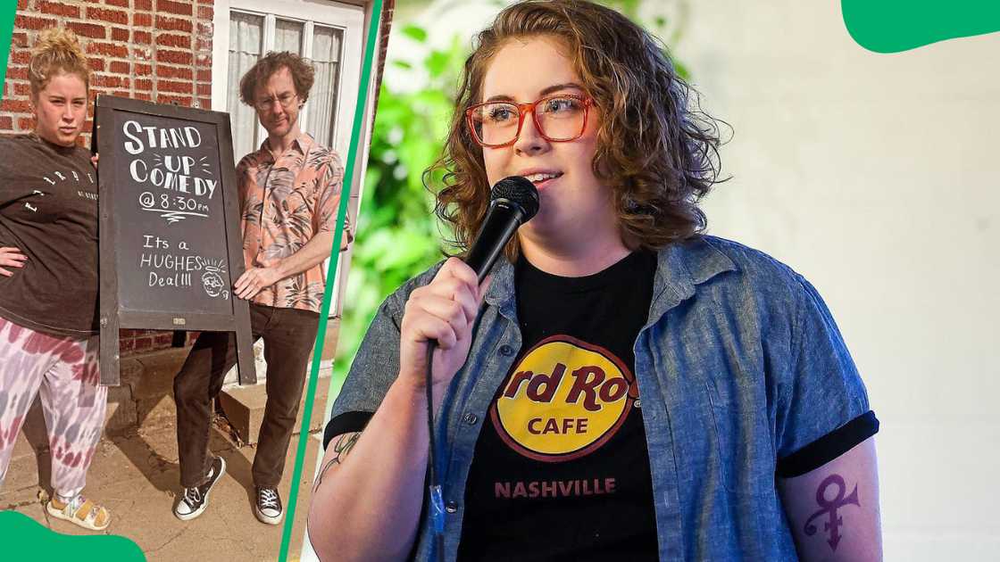Zach Bryan's sister holding a board with a friend (L) and on stage performing (R) Zach Bryan's sister holding a board with a friend (L) and on stage performing (R)