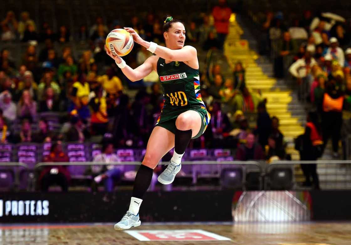 Shadine van der Merwe during the Netball World Cup 2023, Pool G game between South Africa and Trinidad and Tobago at Cape Town ICC Court 1 in July 2023.