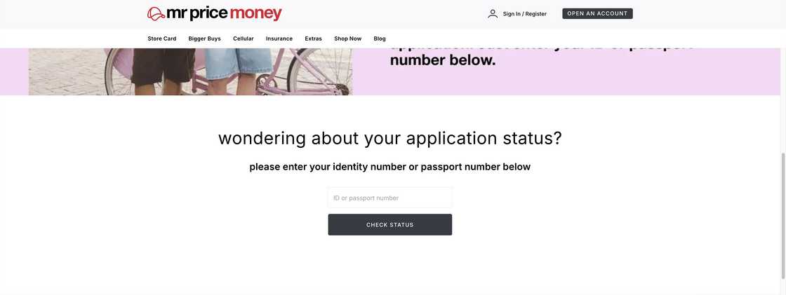Mr Price open account status check