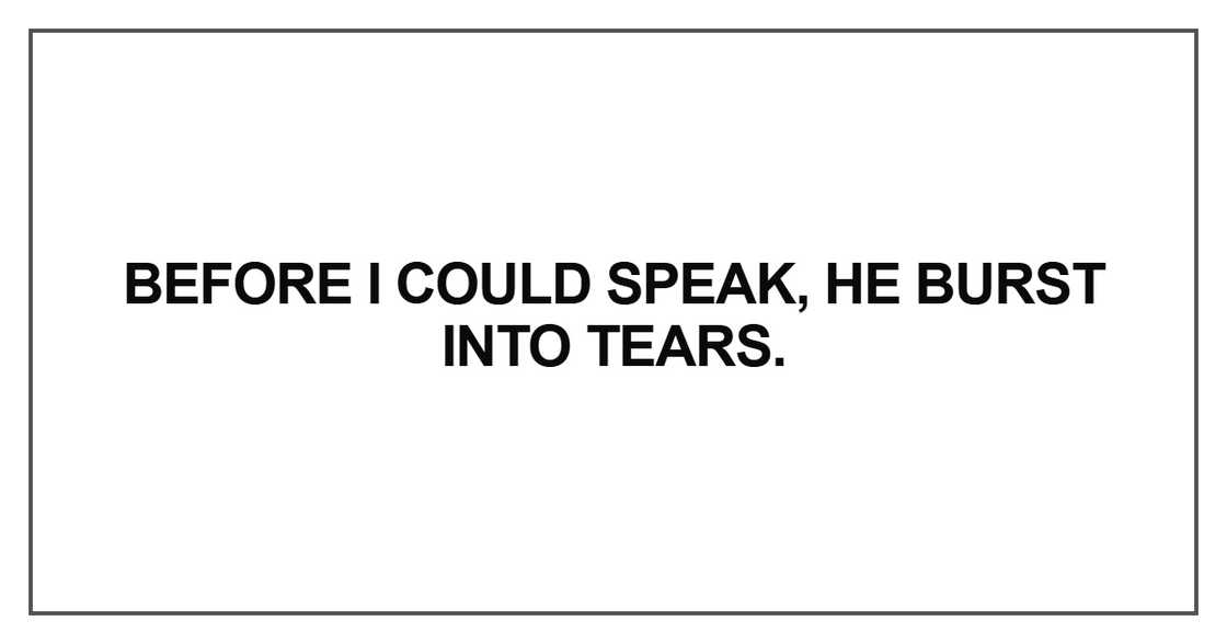 Before I could speak, he burst into tears Before I could speak, he burst into tears