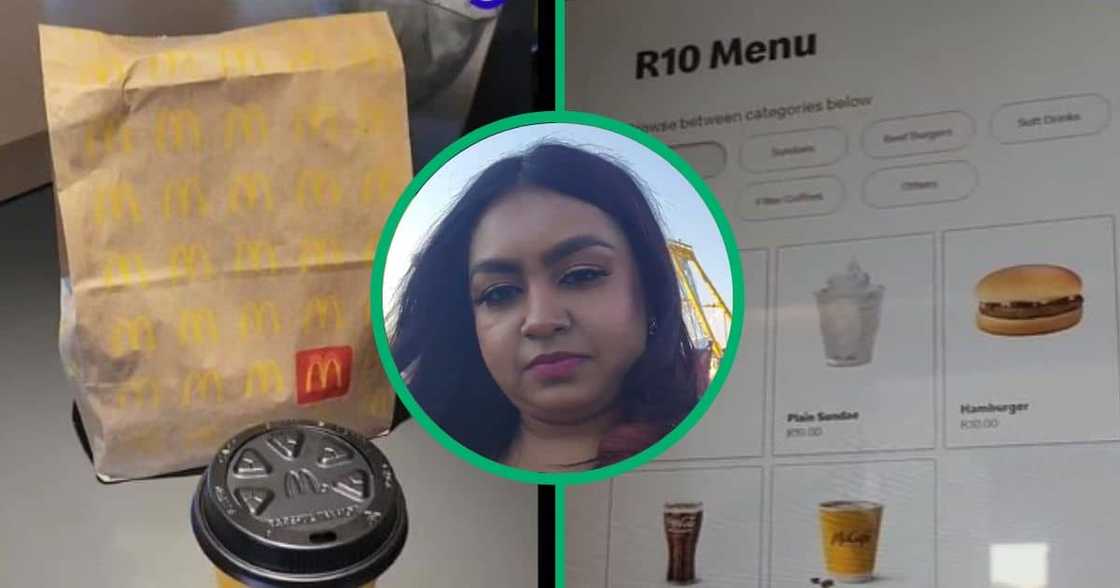 TikTok of woman showing McDonald's R10 menu to other TikTok of woman showing McDonald's R10 menu to other