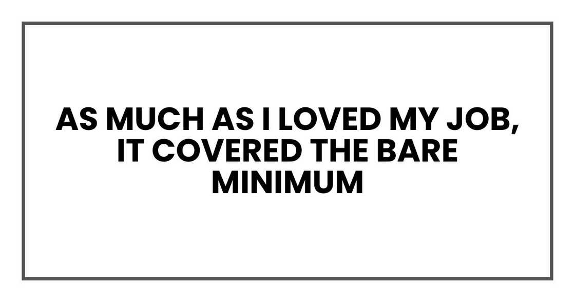 as much as I loved my job, it covered the bare minimum as much as I loved my job, it covered the bare minimum