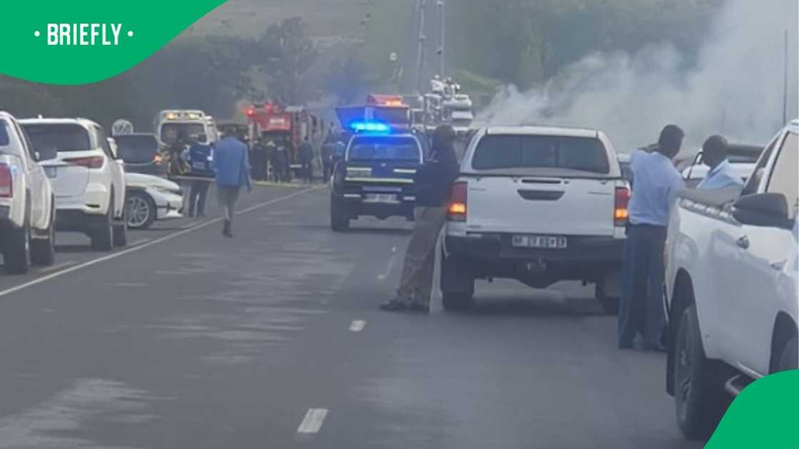 The scene on the N11 where a cash-in-transit heist took place.