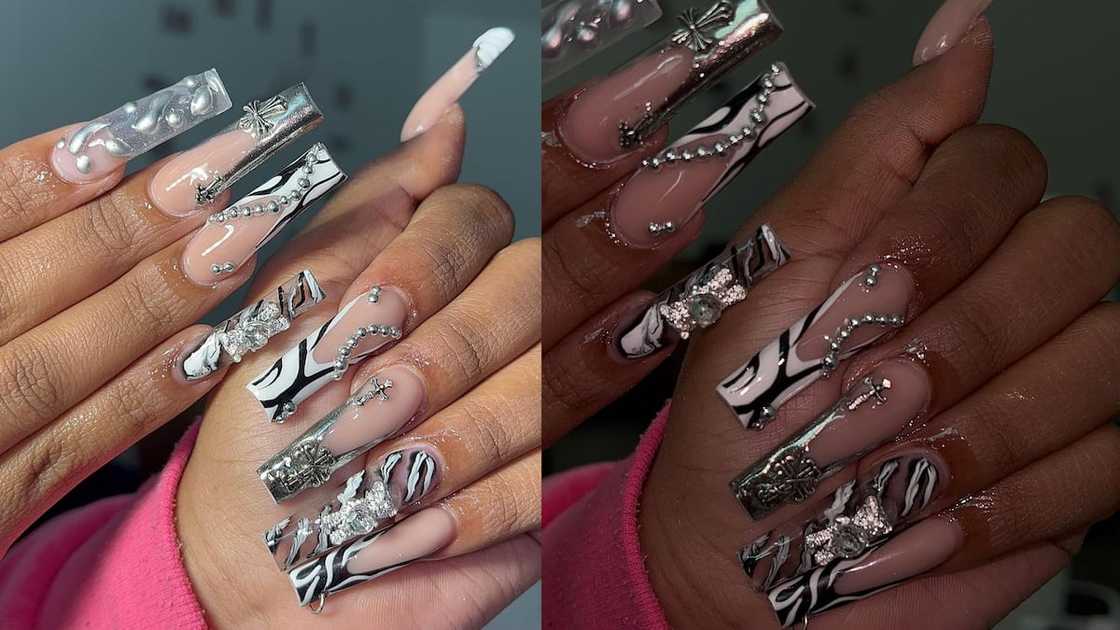 Zebra print nails with bling