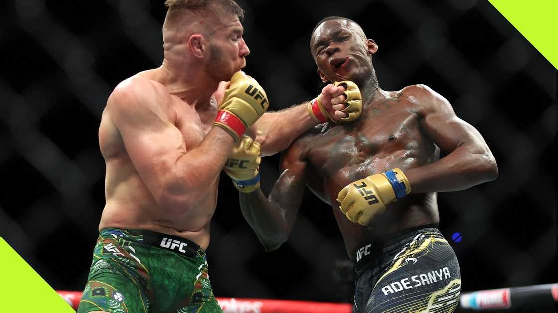 Dricus Du Plessis fights Israel Adesanya in the middleweight championship fight during UFC 305 at RAC Arena on August 18, 2024 in Perth, Australia. Photo: Paul Kane.