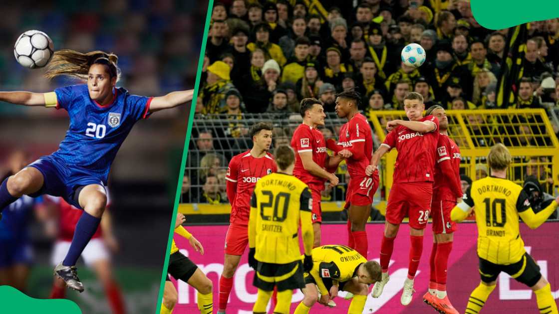 A female soccer player and the Bundesliga match between Borussia Dortmund and SC Freiburg